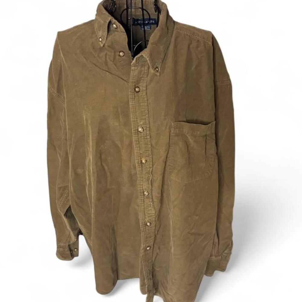 Naturalife Mens XL Corduroy Button Down Shirt Long Sleeve Brown 100% Cotton